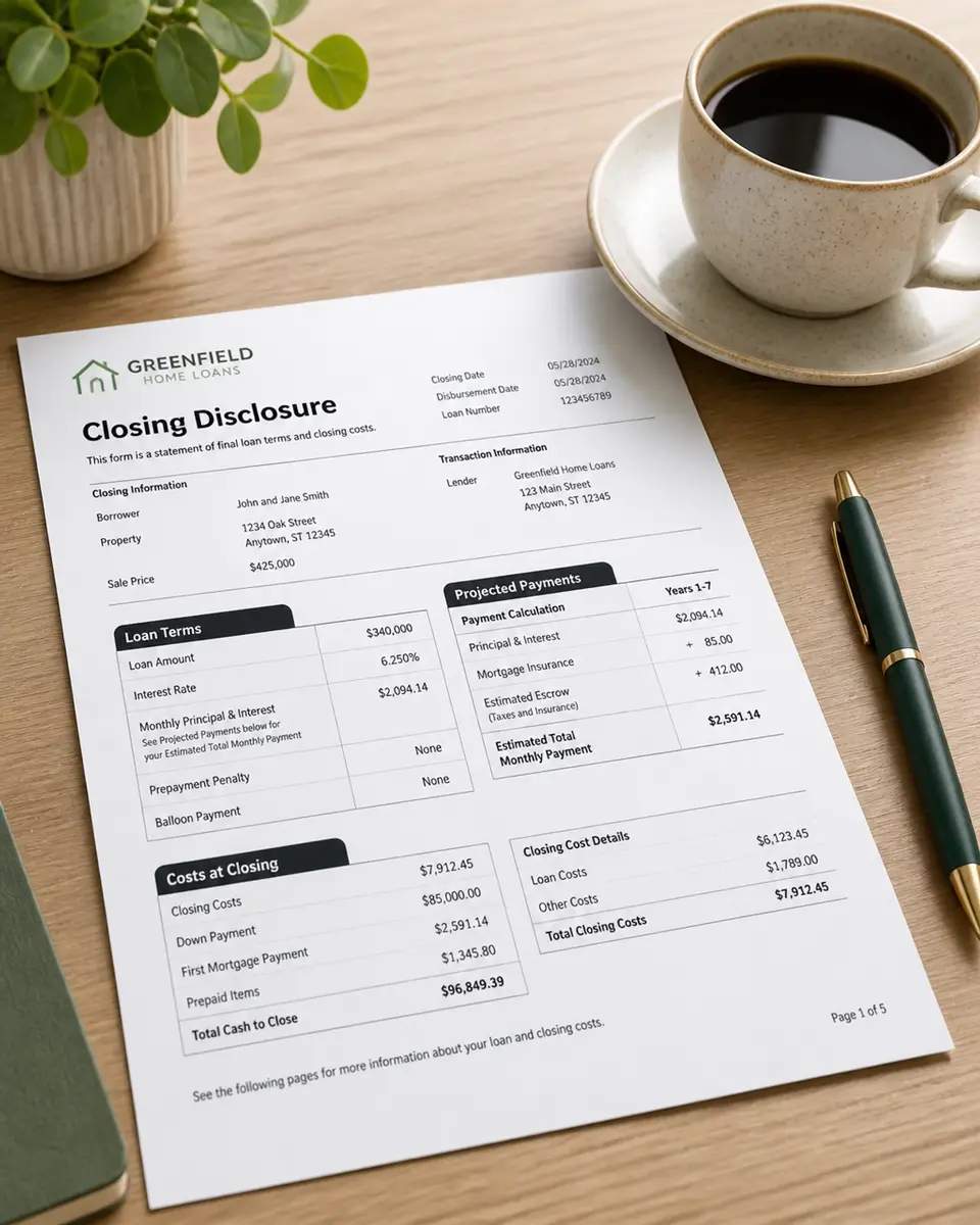 Closing Disclosure and a pen on a desk representing the mortgage process