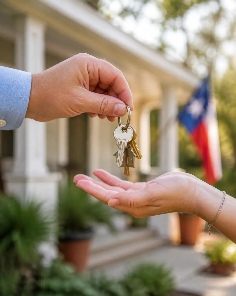 The handing over of house keys, symbolizing the completion of the mortgage process.