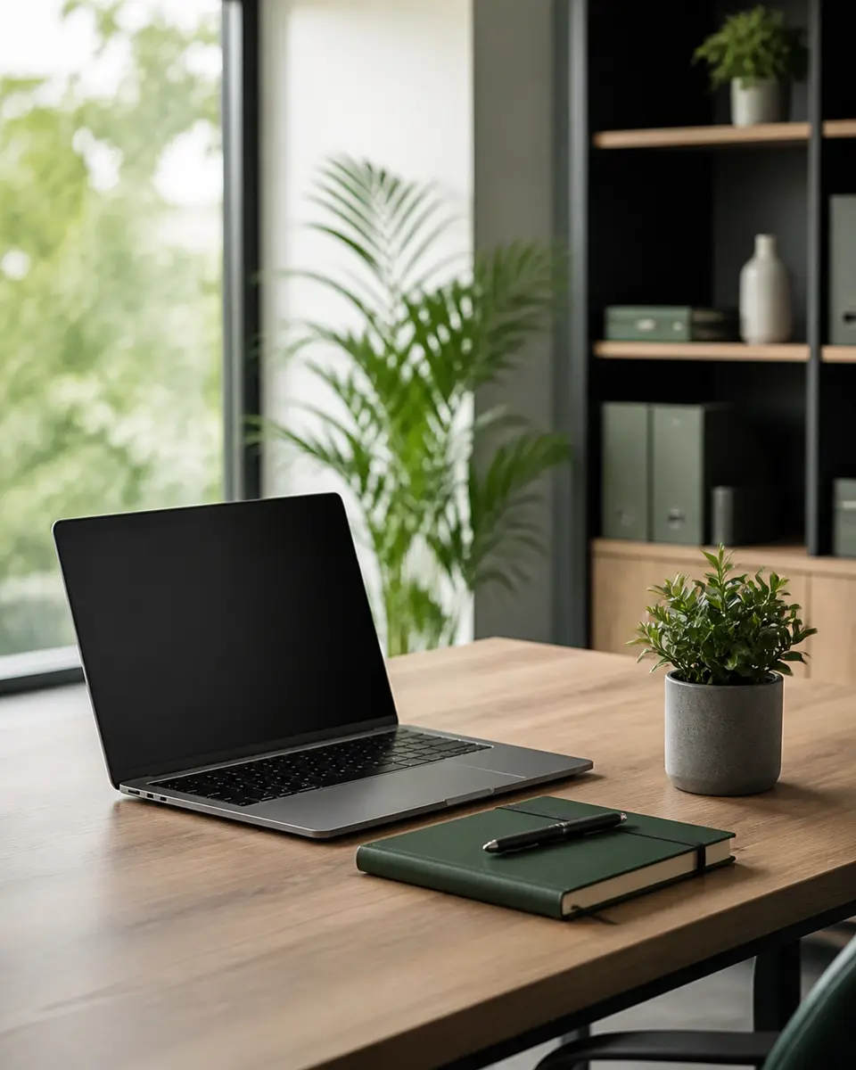 Clean and organized office desk symbolizing clarity and business ownership