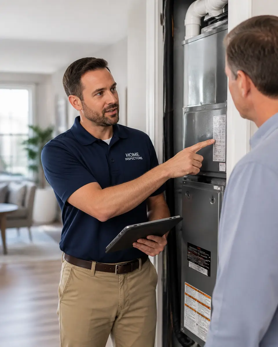 Professional home inspector checking a house system