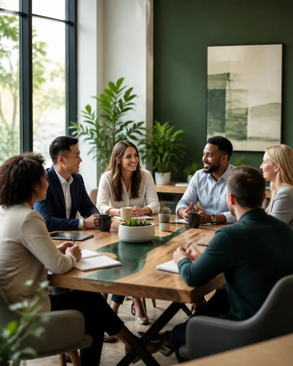 Supportive community of mortgage professionals collaborating in a bright room