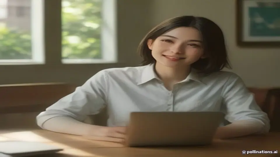A friendly, professional mortgage consultant smiling across a wooden table with a laptop, inviting and casual atmosphere, natural lighting, representing a helpful expert at Greenlight Mortgage.