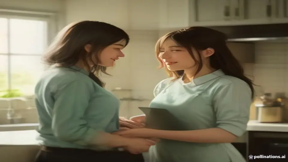 A friendly couple sitting in a sunlit kitchen, looking at mortgage options on a tablet together, natural lighting, green accents in the home decor, warm and hopeful atmosphere.