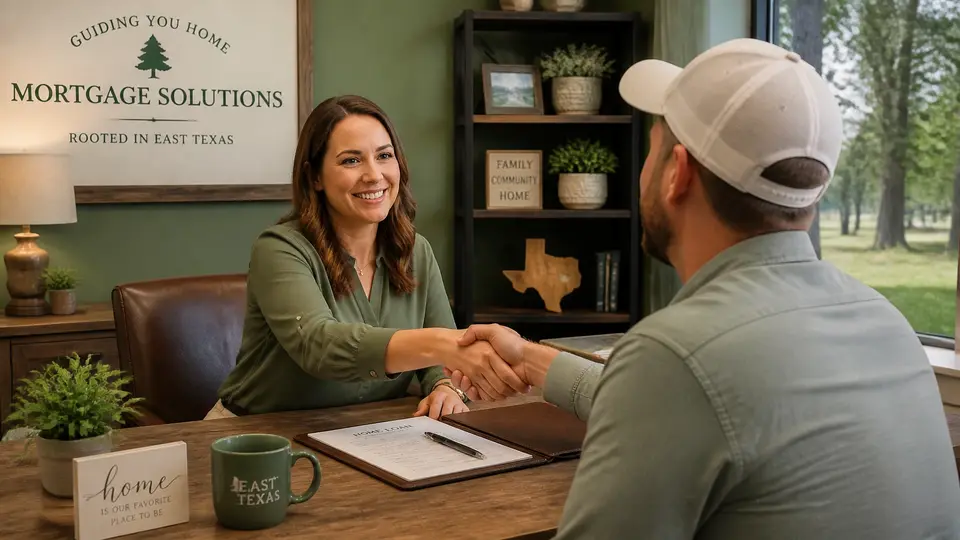 A friendly mortgage consultant helping a client with their loan options