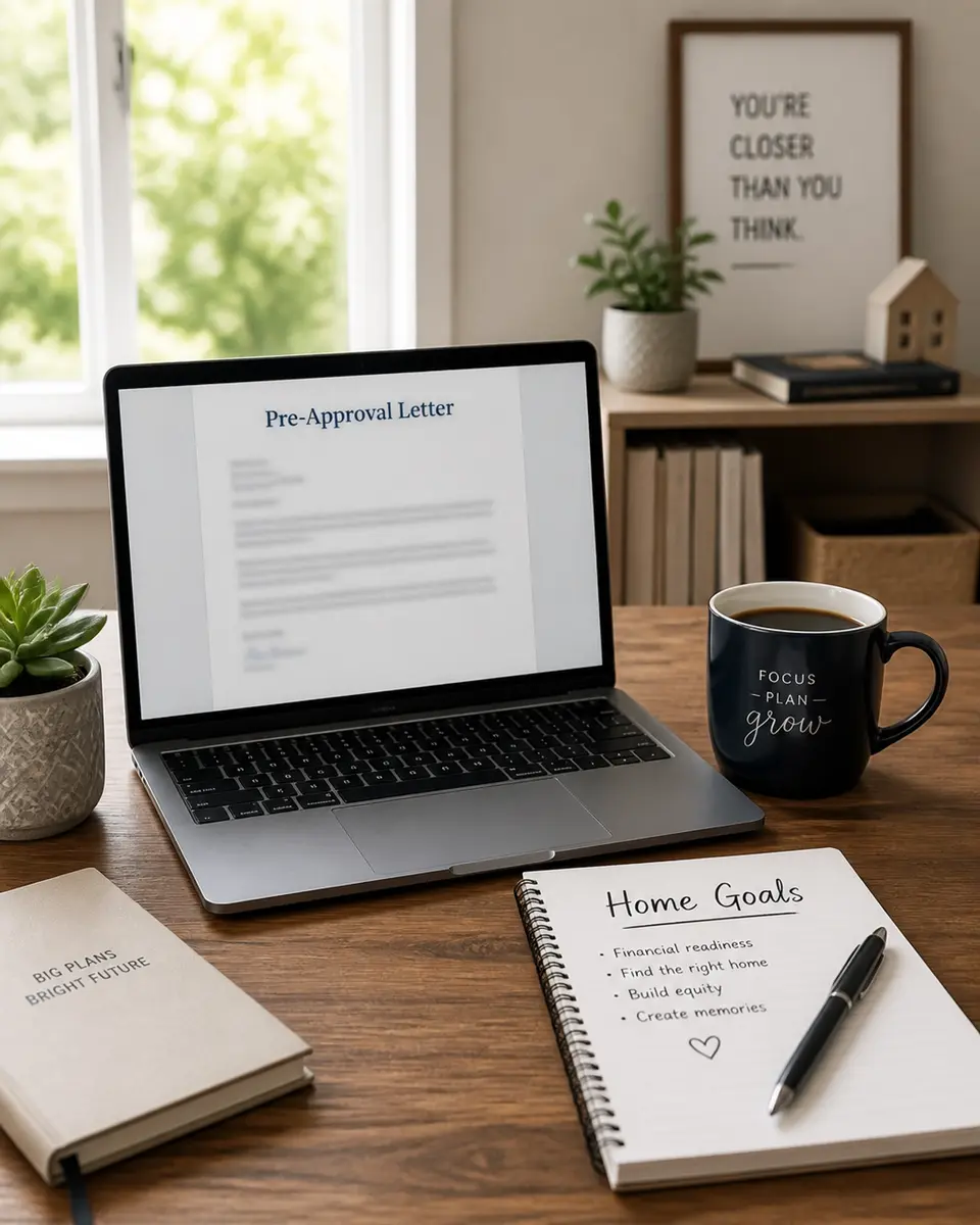 Laptop with home goals and pre-approval notes