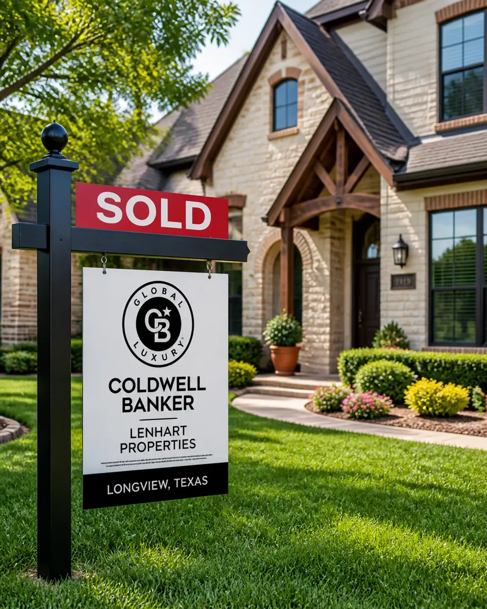 A sold sign in a green lawn in Longview